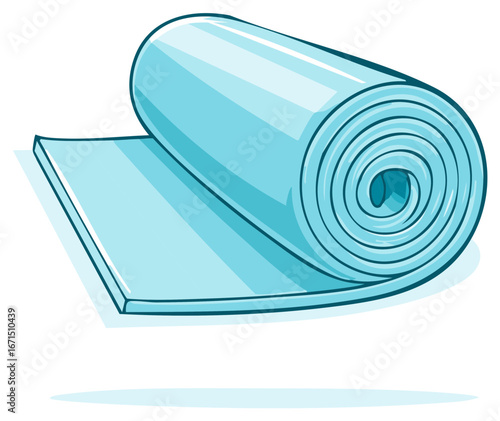 Rolled Up Mat: Soft Blue Foam, Insulation, Surface Protection, Cartoon Style