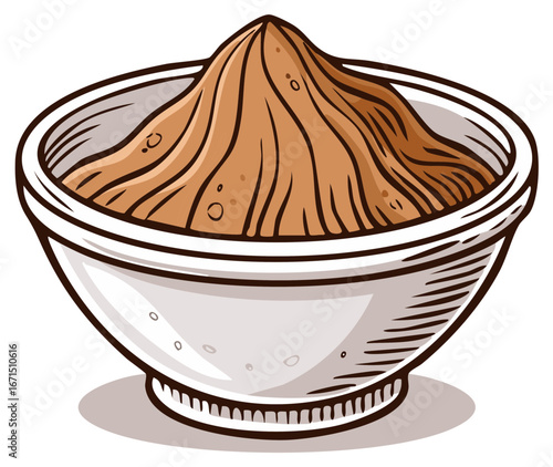 Ground Spice Pile in White Bowl: A Culinary Powder Heap for Flavoring and Recipes