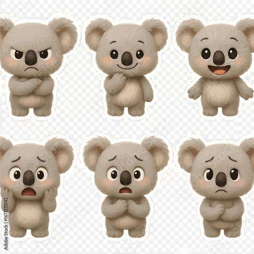 Wallpaper Mural 3D koala sticker set with various cute expressions Torontodigital.ca