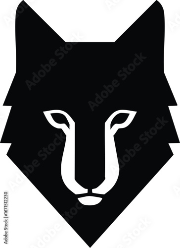 silhouette of wolf's head frontal view, black and white vector illustration