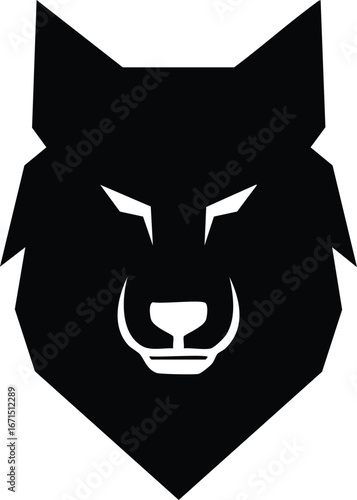 silhouette of wolf's head frontal view, black and white vector illustration