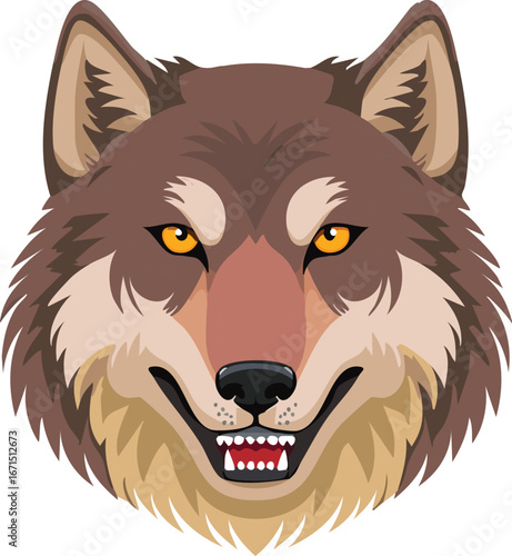wolf's head frontal view, vector illustration