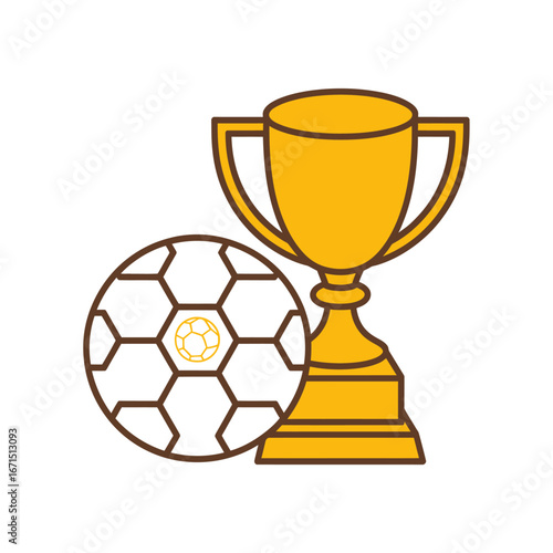Gold Trophy and Soccer Ball Illustration for Sporting Events and Championships Vector Graphic