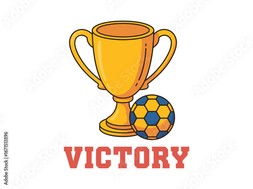 Golden Trophy and Soccer Ball Representing Sports Victory Achievement and Competitive Success Illustration on White Background