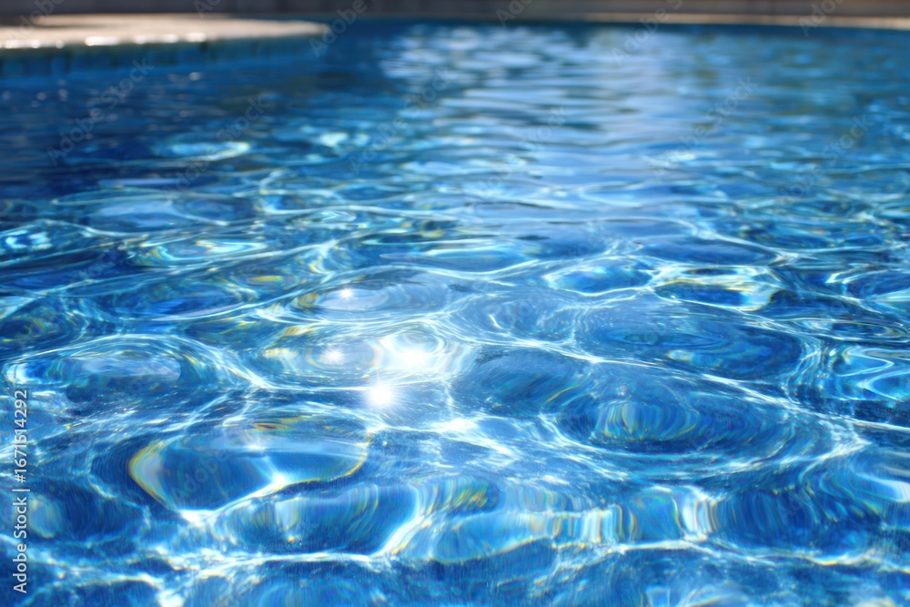Obraz premium Sparkling blue pool water reflects sunlight, creating rippling patterns and a sense of summer relaxation