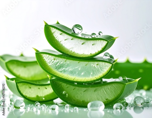 Wallpaper Mural Stacked aloe vera slices with water droplets on a reflective surface Torontodigital.ca