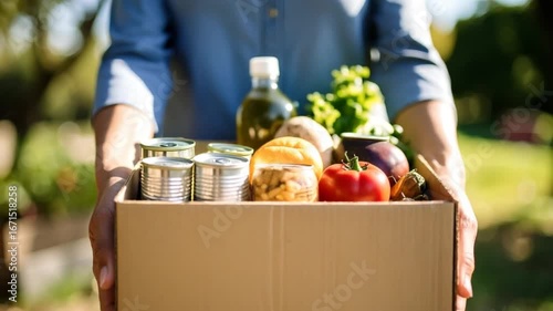 Hands holding food donation box