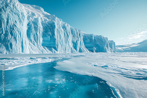 Perito Moreno Glacier with iceberg in snowy landscape