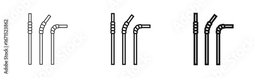Flexible bendy drinking straws in three positions: straight, angled, and fully bent. Web icon in thin, regular and bold styles. For beverage, kitchen, food and drink design themes. Vector illustration
