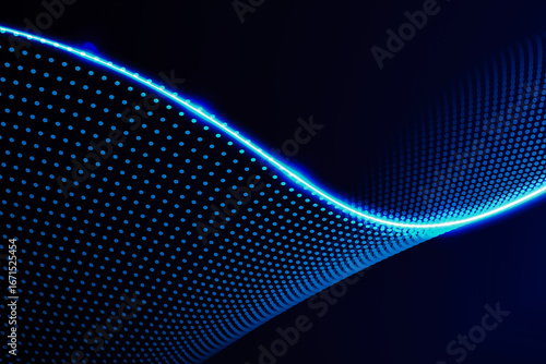 Futuristic digital background with a smooth wave of glowing blue dots, creating a sense of dynamic flow and abstract technology
