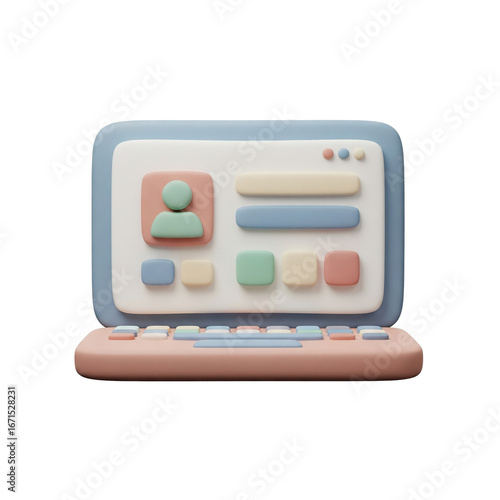 3D Laptop Education Icon in Soft Pastel Clay Style