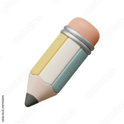 3D Pencil Education Icon in Soft Pastel Clay Design