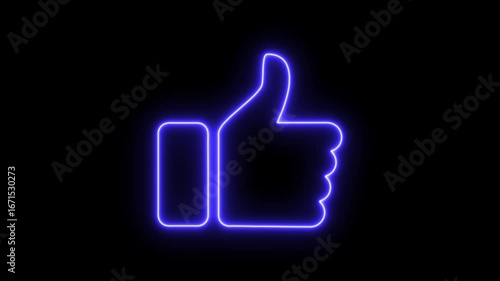 Glowing neon line Hand thumb up icon isolated Neon Outline Like Icon . Social media like increasing animated like button. very positive internet icon