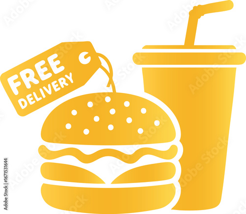 Golden Burger and Drink Free Delivery Icon