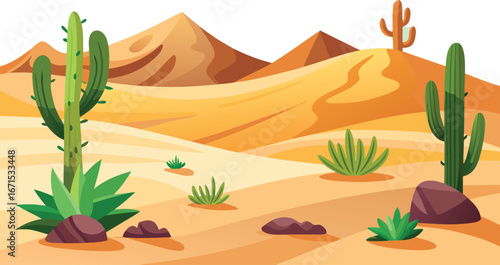 Desert with cactus and sand dunes