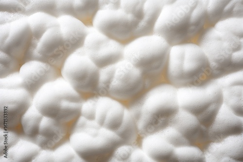 Foam texture Close-up of a dense cluster of white, rounded foam bubbles, creating a soft, cloud-like pattern filling the frame