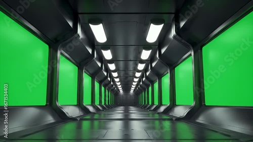 Wallpaper Mural Futuristic Green Screen Corridor Spaceship Interior Torontodigital.ca