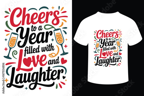 Cheers to a year filled with love and laughter typography design