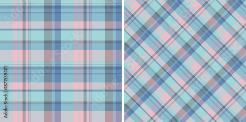 Pastel plaid patterns in two orientations. Calming colors, soft design for textile, apparel, or background usage. Versatile for vintage or modern aesthetics.