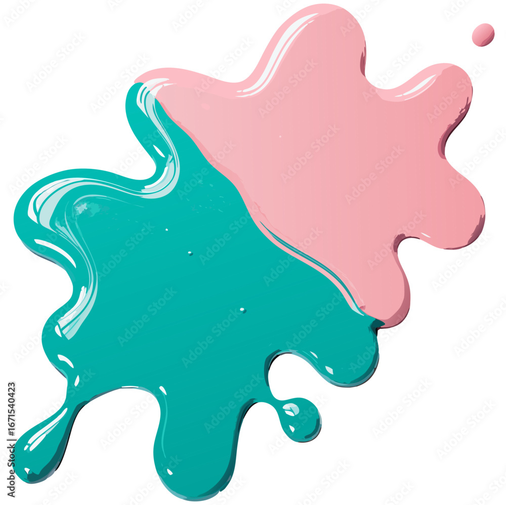 Fototapeta premium Nail polish spill turquoise and pink mixing into vibrant abstract pattern on transparent background for glossy product mockups