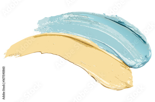 Yellow and light blue curving brushstrokes on transparent background creating dynamic colorful design element for packaging labels and web banners and for packaging and label design..