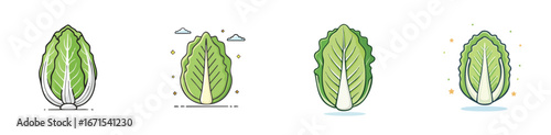 Napa Cabbage vector icon collection with clean lines and modern minimal style.