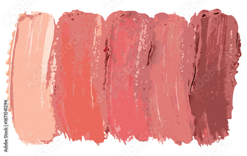 Red lipstick smears form gradient from light pink to deep red on transparent background for cosmetic product visuals and packaging and makeup campaign graphics and product mockups
