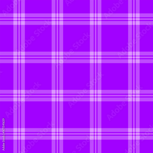 Vibrant violet tartan. Plaid pattern with intersecting lines, creating a classic fabric design. Ideal for backgrounds, textiles, or web design elements.