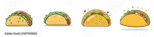 Beef Tacos vector illustration set featuring detailed, colorful design elements.