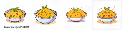 Biryani vector illustration set featuring detailed, colorful design elements.