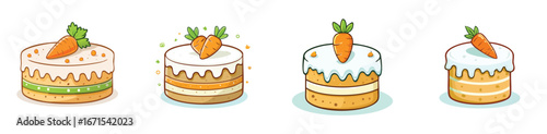 Carrot Cake vector illustration set featuring detailed, colorful design elements.