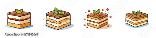 Tiramisu vector illustration set featuring detailed, colorful design elements.