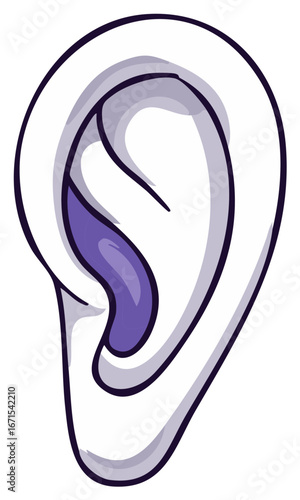 Cartoon illustration of human ear with purple inner details