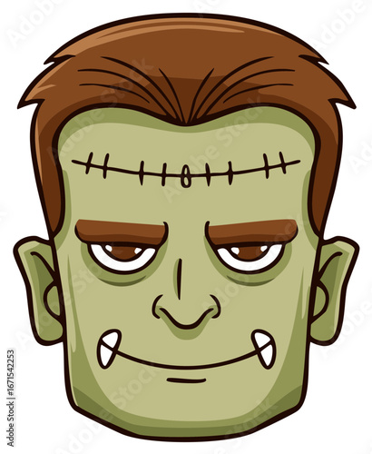 Cartoon Monster Face with Stitches, a Halloween Character for Illustration or Horror