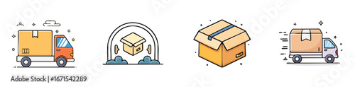 delivering vector illustration set featuring detailed, colorful design elements.