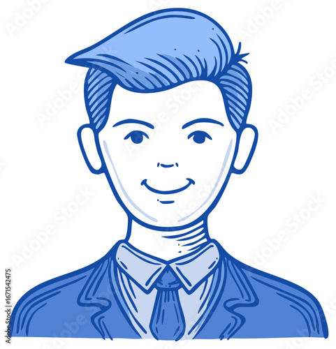 Smiling Young Man in Suit and Tie Cartoon Portrait