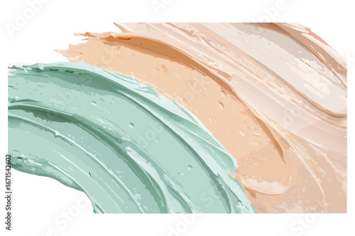 Creamy pastel strokes in turquoise white peach and beige creating textured design element on transparent background for cosmetic labels and web assets for packaging and label design plus web banners