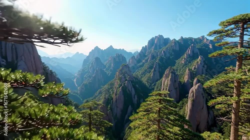 Pines and mountain landscapes in Huangshan, Anhui Scenery of the sea of clouds with strange pines in Huangshan
