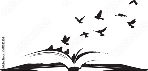 Black silhouette of birds flying from an open book vector