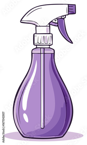 Illustration of a cartoon spray bottle with a purple body and white trigger