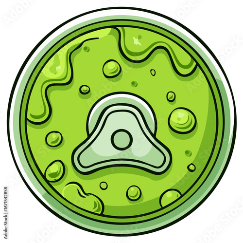 Green sparkling drink can top view graphic with bubbly liquid and metal tab