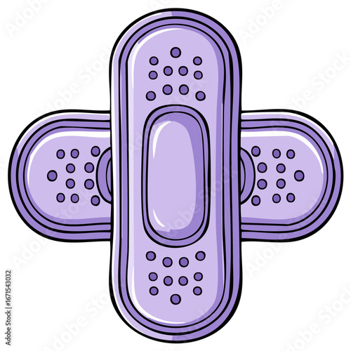 Two purple feminine hygiene pads illustration for women's health and menstruation care