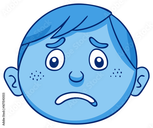 Expressive Cartoon Child Face Displays a Sad Frustrated Emotion Character Icon