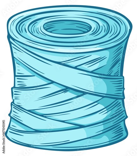 Cartoon image of a blue roll of tape or bandage wrapping