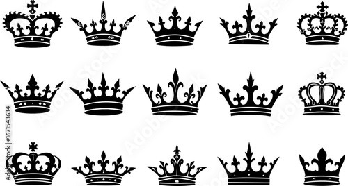 Classic Black Crown Silhouette Icon Set