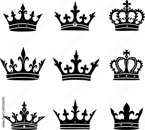 Classic Black Crown Silhouette Icon Set