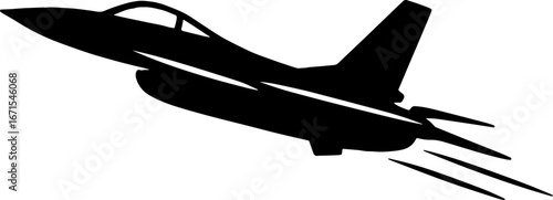 Modern Fighter Jet Flying at High Speed - Military Silhouette Vector With White Background 