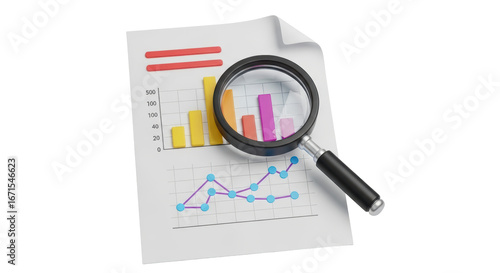 Isolated Report Paper with Magnifying Glass