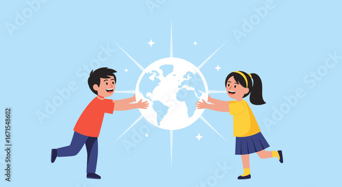 Children united in harmony embracing a bright future and protecting our precious planet together