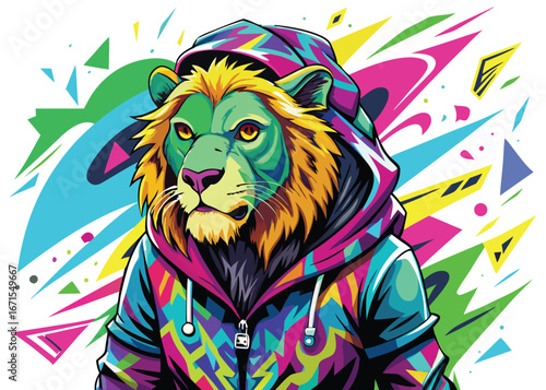 Graffiti Street Art dressed Lion Hip Hop and Urban Fashion vector Design